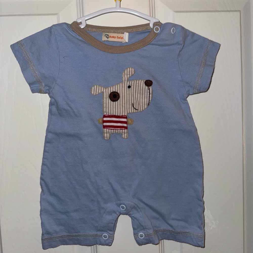Baby Gear Blue Bodysuit with Striped Dog Design